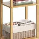 28in Tall Bamboo Side Table 3-Tier Small Narrow End Table, Skinny Nightstand for Small Space, Farmhouse Slim Night Stand with Storage for Couch, Wooden Thin Bedside Table, Natural (1 Pack)