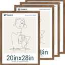 20x28 Picture Frame 4 Pack, Brown Walnut Wood Poster Frame, Horizontal and Vertical Display, Wall Hanging