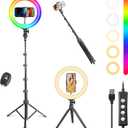 UEGOGO 10'' Ring Light with 72'' Tripod Stand & Phone Holder，38 Color Modes Dimmable LED Ringlight for Live Stream, YouTube,Makeup,TikTok