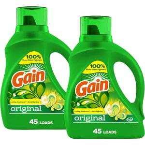 Gain Liquid Laundry Detergent, Original Scent, 65 fl oz x 2, 45 x 2 Loads, Freshness + Odor Fighting, High Efficiency Washing Machine Liquid Cleaning Soap