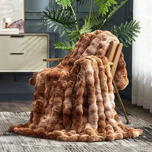 Cozy Bliss Faux Fur Throw Blanket for Couch, Fuzzy Soft Plush Thick Bubble Blanket for Sofa Bedroom Living Room, 50 * 60 Inches Tie Dye Brown