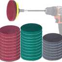 Power Scrub Pads Drill Attachment, GOH DODD 30 Pieces 5 Inch Headlight Restoration Kit Cleaning Kit Scouring Pads with Baker and Universal Shaft for Kitchen, Bathroom, Grout, Carpet, Tub, Grill,Tile (5 Inch 30 Pieces)