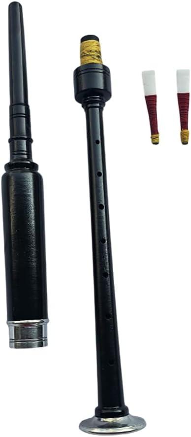Practice Chanter for Bagpipes with 2 Free Reeds, Durable Chanter for Beginners & Intermediate Players (Black-Silver, Black Tip)