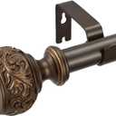 Iron Curtain Rods, 36-72'' Decorative Window Curtain Rod 1-Inch Diameter with Modern Design Floral Carved Ball Finials, Drapery Curtain Pole Extends from 36 to 72 Inches,Floral Antique Bronze