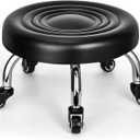 Low Rolling Stool, Low Stool with Wheels, PU Leather Low Roller Seat Stool Chair, Rolling Seat Stool for Home Office Garage Shop (Style 2)