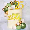 JeVenis Sage Green Happy 35 Birthday Cake Decoration Gold Balls Happy Birthday Sign for Sage Green Party Supplies Favors