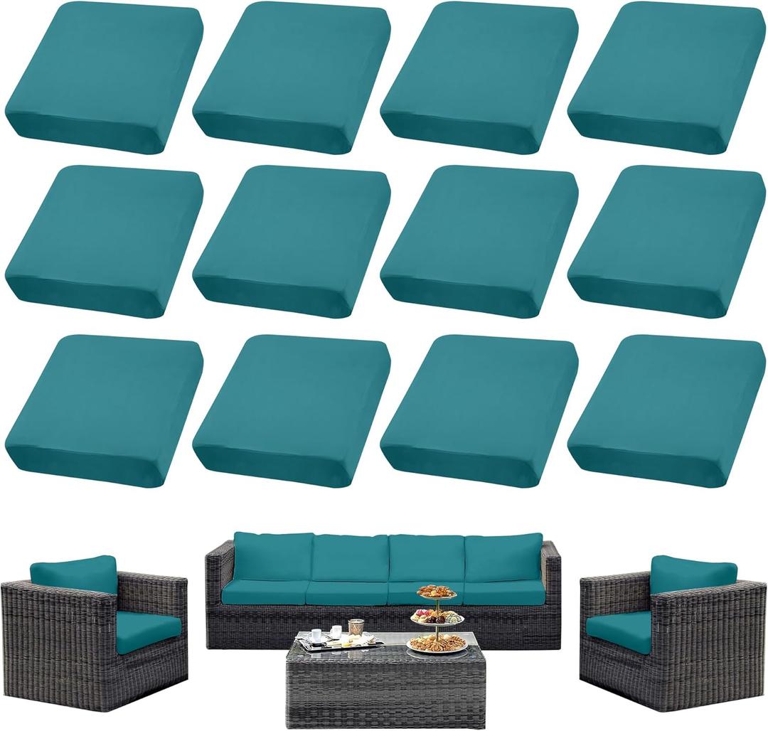 Outdoor Cushion Covers Set,12PCS Patio Furniture Couch Seat Slipcovers, Replacement for Sofa Sectional Chair(CoverOnly) (Peacock Blue)