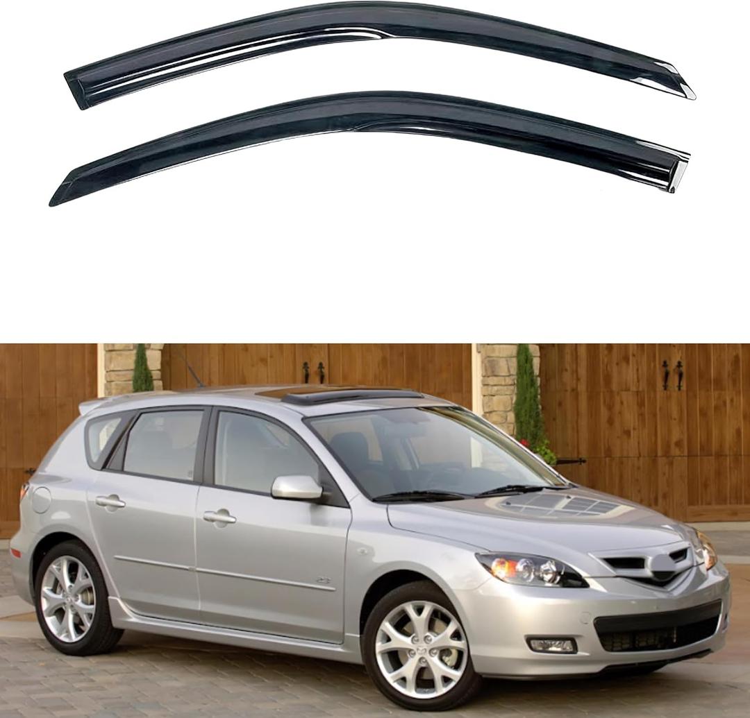 KPY Window Visor Compatible with Mazda 3 Hatchback 2004-2009, 4PC Rain Guard Side Window Vent Deflectors Tape-On Mugen Style, 2004 2005 2006 2007 2008 2009 (04-09 Mazda 3 Hatchback) 2 Pcs