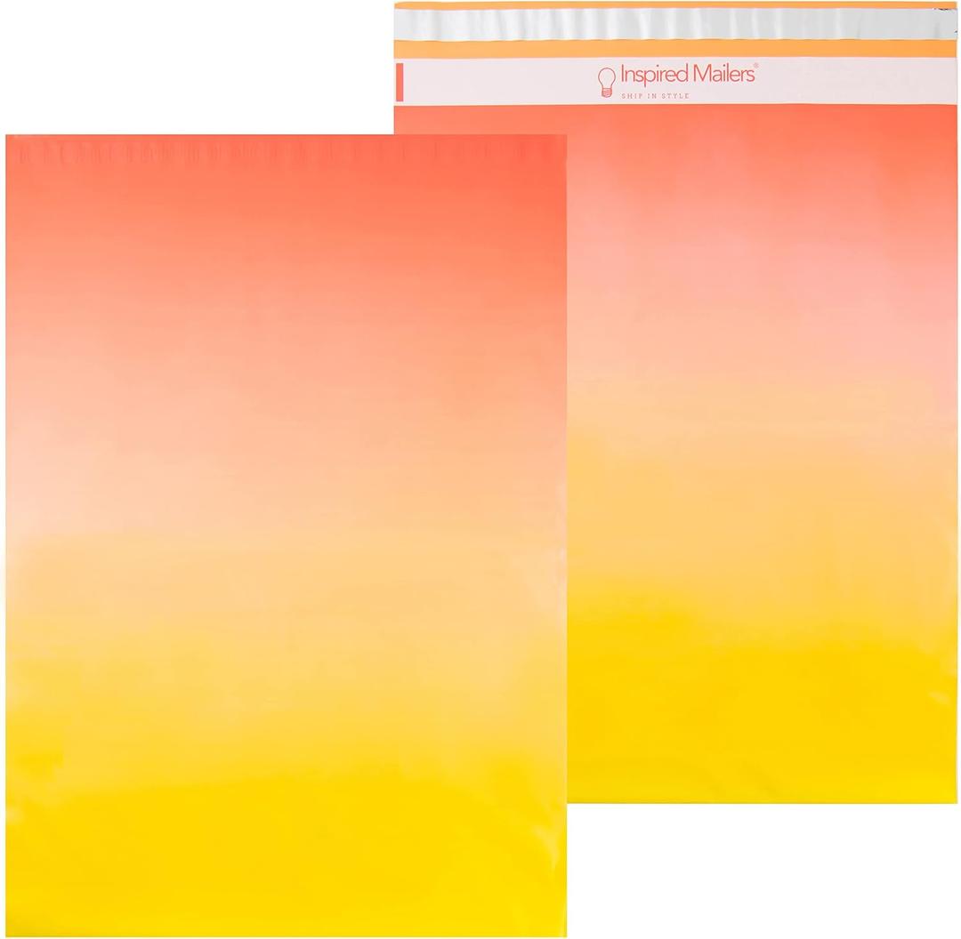 Inspired Mailers - Large Poly Mailers 14.5 x 19 - 50 Pack Sunset Ombre Shipping Bags for Clothing - Mailing Envelopes