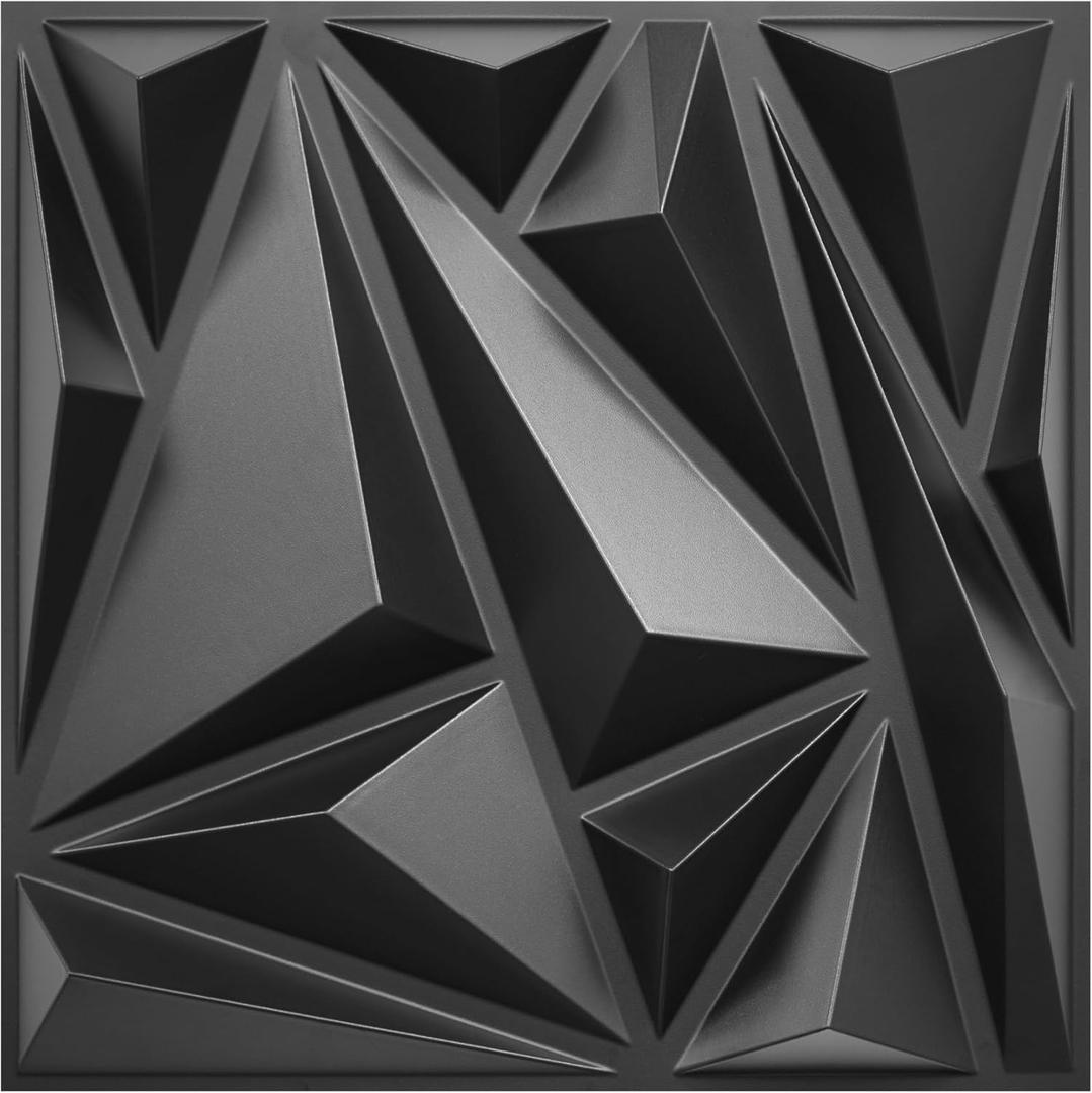 STICKGOO 33 Pack 3D Wall Panels for Interior Wall Decor, Black Diamond Design Accent Wall Decor, 12''x12'' Modern Wall Panels for Gaming Room Bedroom TV Background