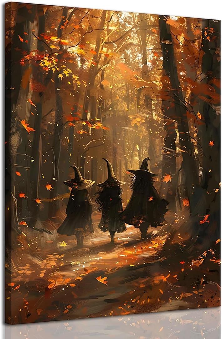ILLBDR Halloween Witch in Autumn Forest Canvas Wall Art 16x24 inch