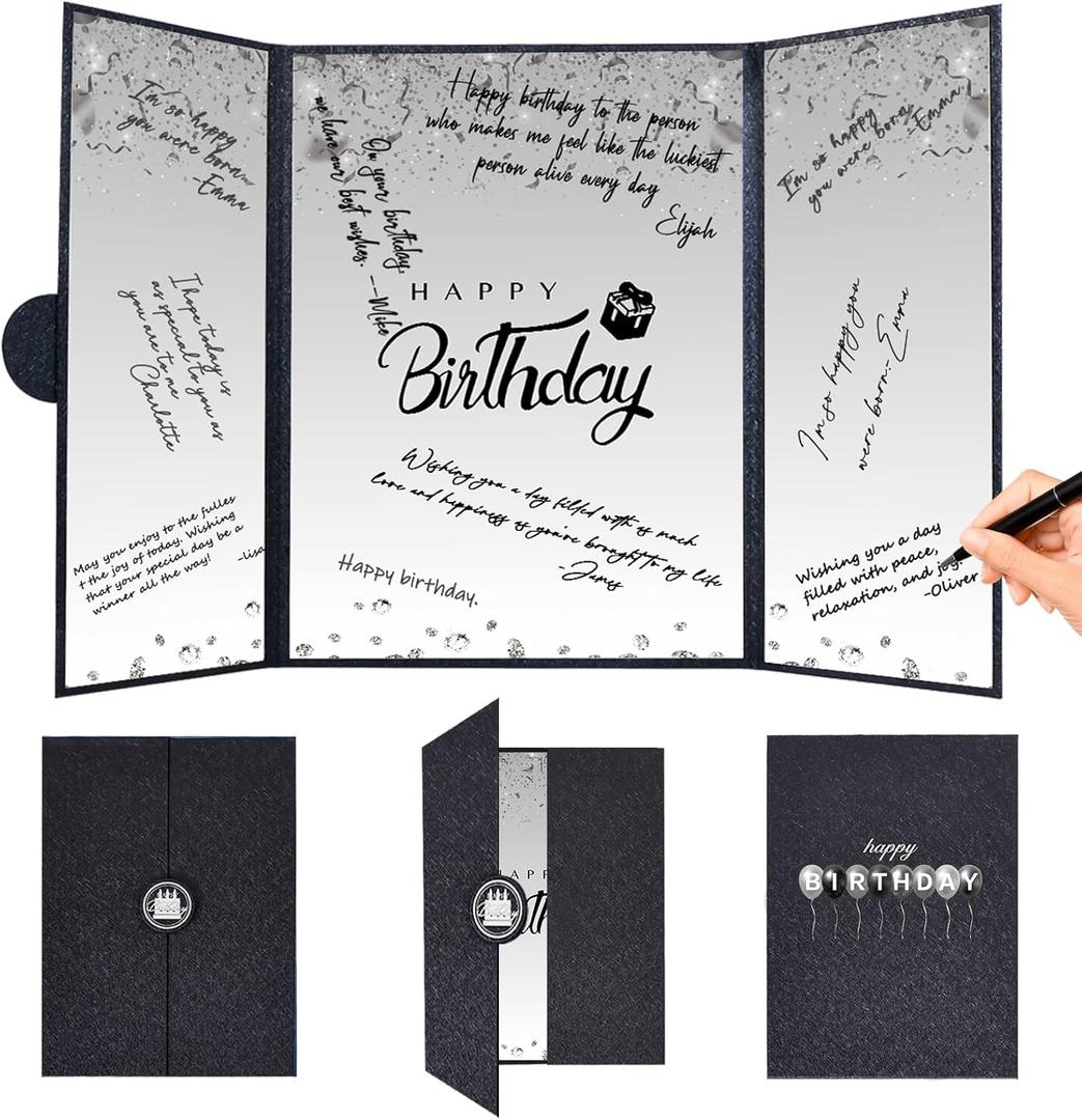 Crenics Black and White Birthday Decorations Women Men, Creative Birthday Guest Signature Book Alternative 18" x 12", Great Party Gifts for Girls or Boys