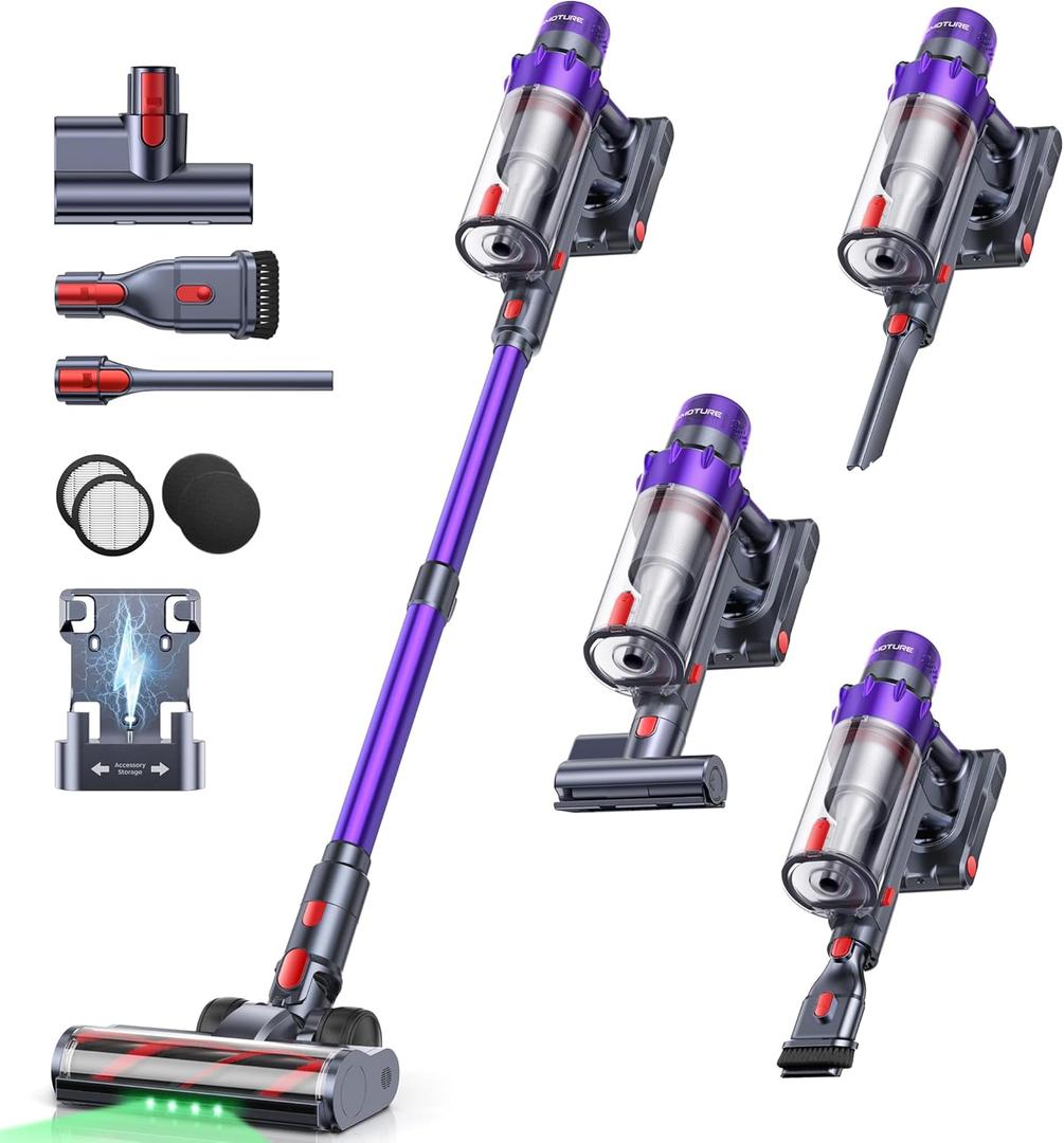 SMOTURE Cordless Vacuum Cleaner, 650W 55KPA 70Mins Vacuum Cleaners for Home, Cordless Stick Vacuum with LED Touch Screen, Anti-Tangle Wireless Vacuum, Handheld Vacuum for Pet Hair/Carpet/Floor (50KPA)