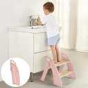 Wooden 2 Step Stool for Kids Bathroom Sink Foldable Anti-Slip 2-Step for Toilet Potty Training, Child Stepping Stool for Kitchen Nursery Bedroom, Sturdy Non Slip Adult Stool for Closet Pink