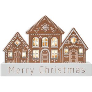 Christmas Decorations for Home LED Lighted Merry Christmas Decor Wooden Ski Lodge Holiday Signs Indoor Rustic Farmhouse Tabletop Block Xmas Party Gift
