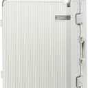 Checked Suitcase with Spinner Wheels, Zipperless Hard Shell Suitcase with Aluminum Frame, Large TSA Approved Suitcase for Business Travel (White, 22 Inch)