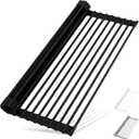 Roll Up Dish Drying Rack Over The Sink Kitchen Roll Up Sink Drying Rack Multipurpose Foldable Sink Drying Mat, Heat-Resistant, Anti-Slip & Anti-Rust Dish Rack for Kitchen, 17" x 13", Black