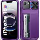 for iPhone 16e/17e Wallet Case with Camera Cover, Built-in Card Holder (4-5 Cards), RFID Block, Military Grade Protection, Heavy Duty Women Men Girly Phone Case for iPhone 16e/17e, Dark Purple