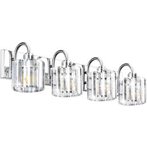 Chrome Bathroom Light - 4 Lights, Crystal Finish, Perfect for Over Mirror Vanity
