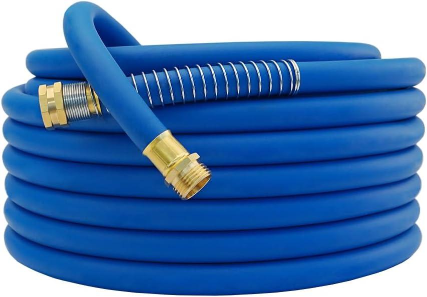 Guitrees 100FT 3/4 Heavy Duty Rubber Garden Hose - 200psi Working, 1000psi Burst - Hot/Cold Water - Five-Layered Braiding for Durability - Versatile for Gardening, Agriculture, Construction(Blue)
