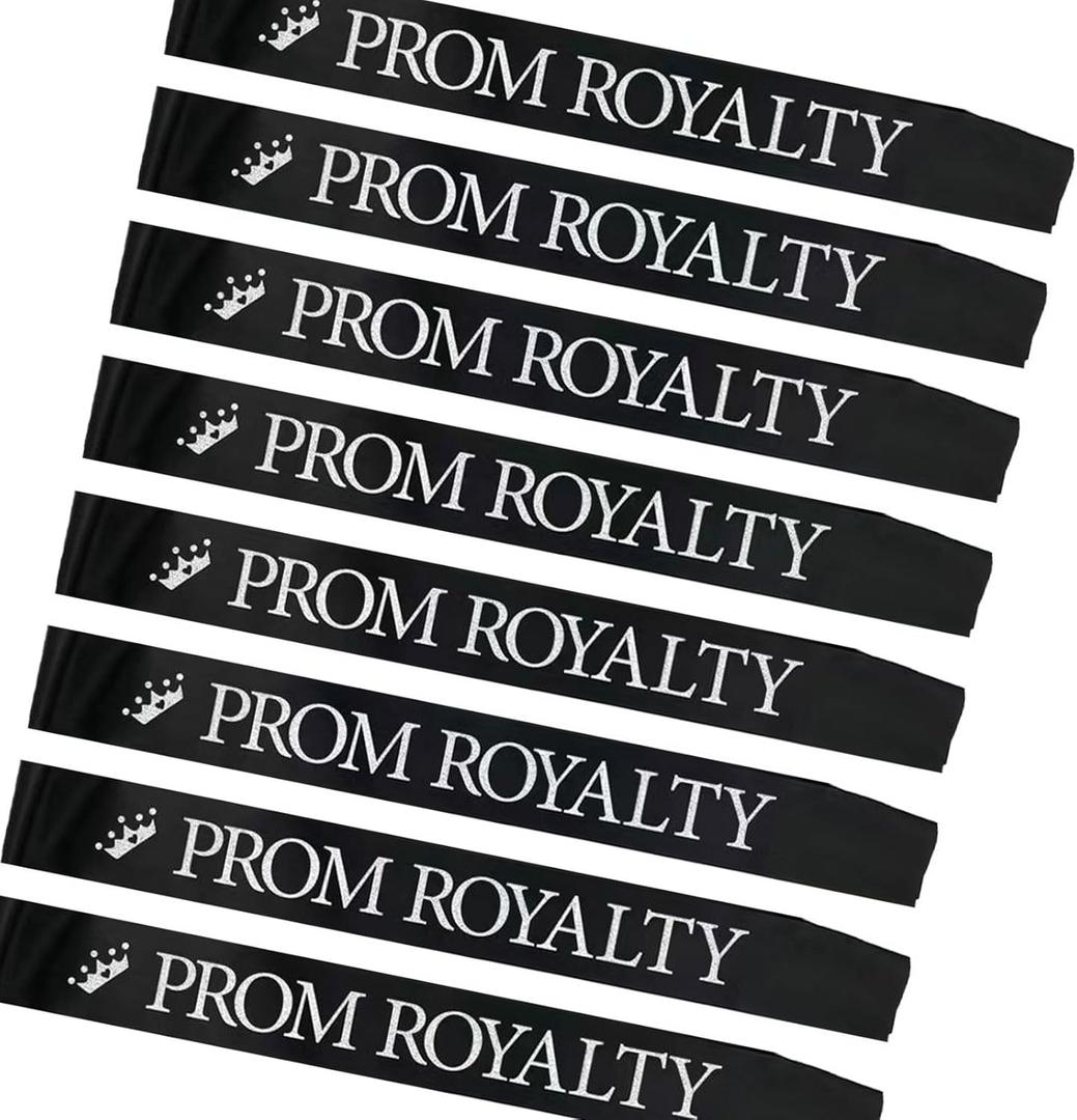 Prom Royalty Sashes Black, Prom Royalty Sashes Set of 8 for School Dance Graduation Party Cosplay Pageants Prom Party Accessories, Black (Black)