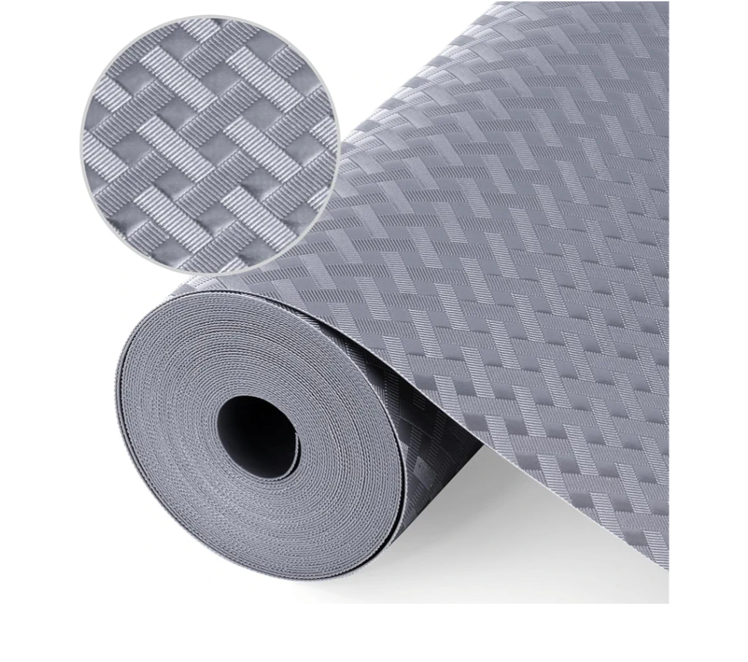 Shelf Liners, Non-Adhesive Drawer Liner, Waterproof & Oil-Proof Kitchen Cabinet Cupboard Liner Plastic EVA Material BPA Free Fridge Liner Mats Paper Protector for Shelves (Grey/61in x 610in)