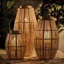 47th & Main Bamboo Hurricane Lantern with Handle Woven Natural Rattan Boho Hanging Candle Holder for Patio, Yard, Home Dcor, Large, Blonde
