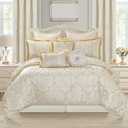 Loom and Mill 9-Piece Comforter Bed in a Bag, Elegant Damask Floral Comforter Set Queen Size, All Season Jacquard Bedding Sets with Bed Skirt, Euro Shams and Decorative Pillows(Beige Gold, Queen)