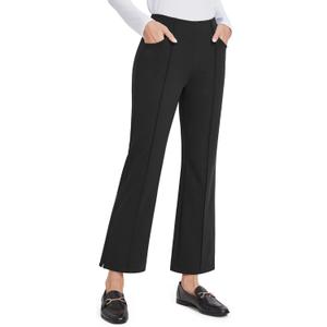 G4Free Dress Work Pants Women Yoga Business Casual Pants with Pockets Strechy Flare Wide Leg Ankle Pants 25"/27"/29" (Medium, Black)