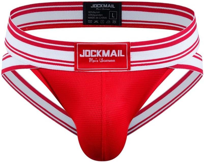 JOCKMAIL Jockstrap Athletic Supporters for Men Jock Strap Male Underwear for Gym Sport (X-Large, Red)