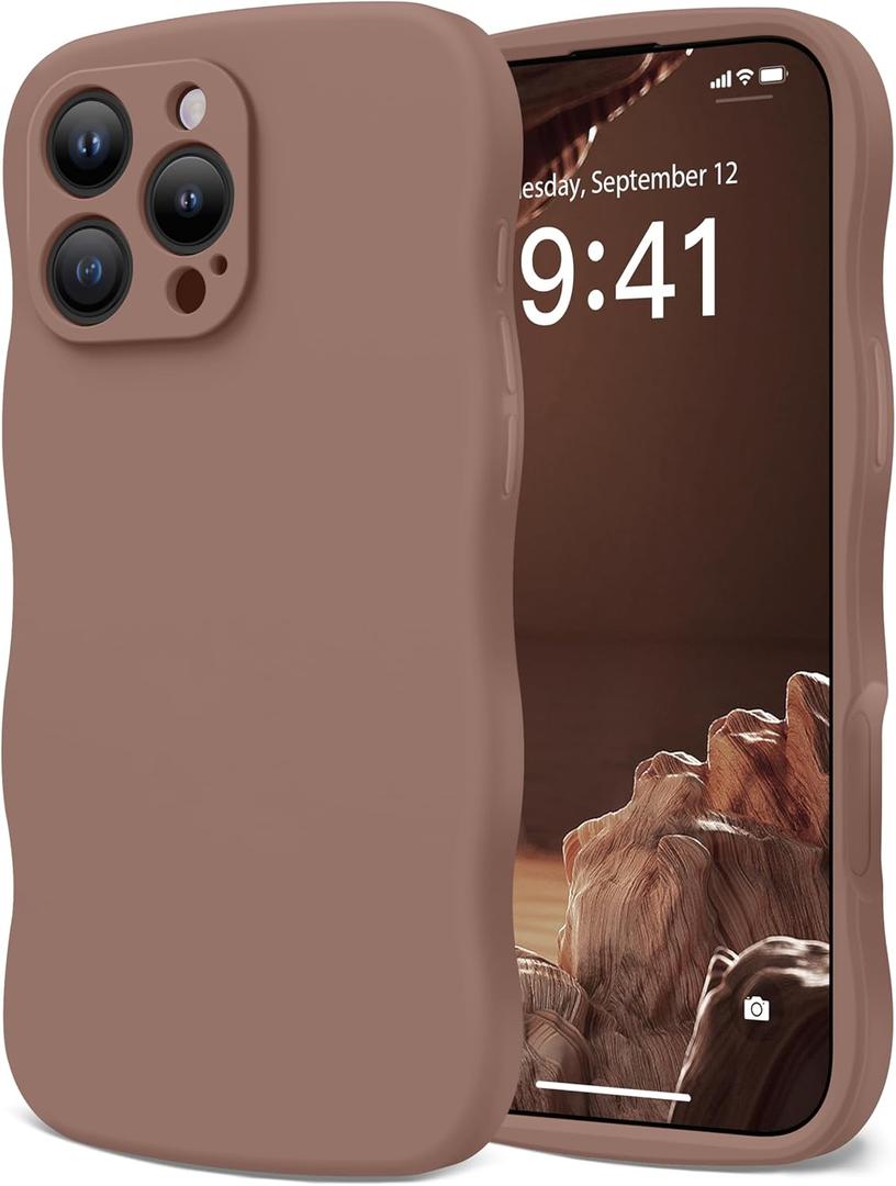Magnetic for iPhone 16 Pro Case, [Full Camera Protection][Compatible with MagSafe] Cute Wave Frame Silicone Shockproof Protective Phone Case for iPhone 16 Pro 6.3", Brown