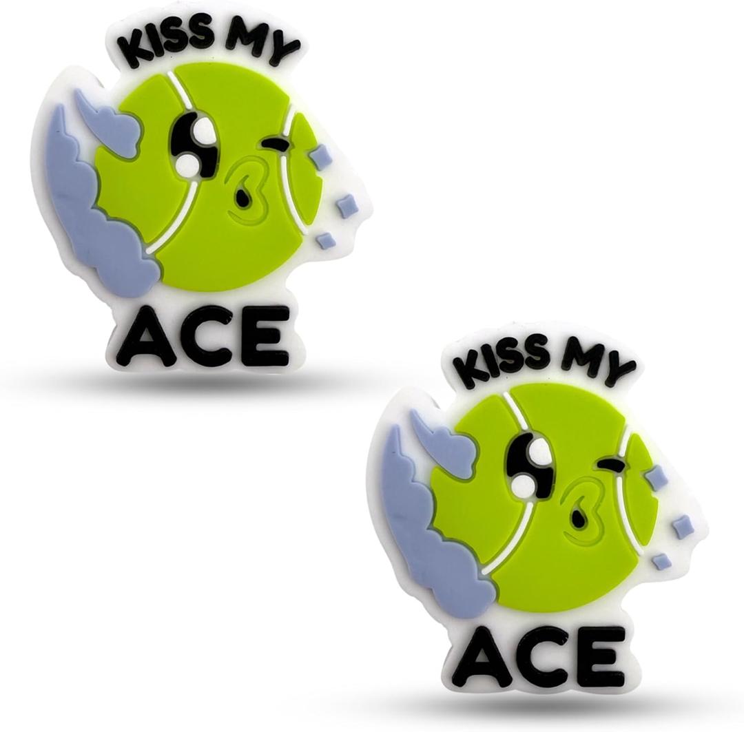 Tennis Racket Dampener - Cute Designs - Vibration & Noise-Reducing Tennis Shock Absorber for Racquets - Secure, Easy-Install Accessories for Players of All Levels (Kiss)