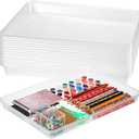 Maitys 7 Pcs Flat Plastic Trays 16.1 x 11.8'' Sensory Storage Tray Paper Stackable Classroom Bins for Office Home Organizer Arts and Crafts Supplies(Clear)