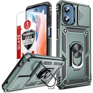 LeYi for G Play 4G 2024 Case, Motorola Moto G Play 2024 Case with Screen Protector and Slide Camera Cover, [Military-Grade] with Kickstand for Motorola G Play 4G 2024, Green