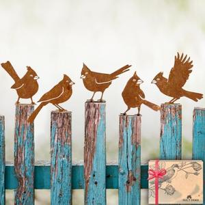 OULYDEKO 5PCS Rusty Birds Decoration, Garden Decor Spring Decorations Outdoor, Metal Birds Yard Decor Perfect Yard Art and Large Outdoor Ornaments, Cardinal Gifts，Metal Bird Silhouette Statues