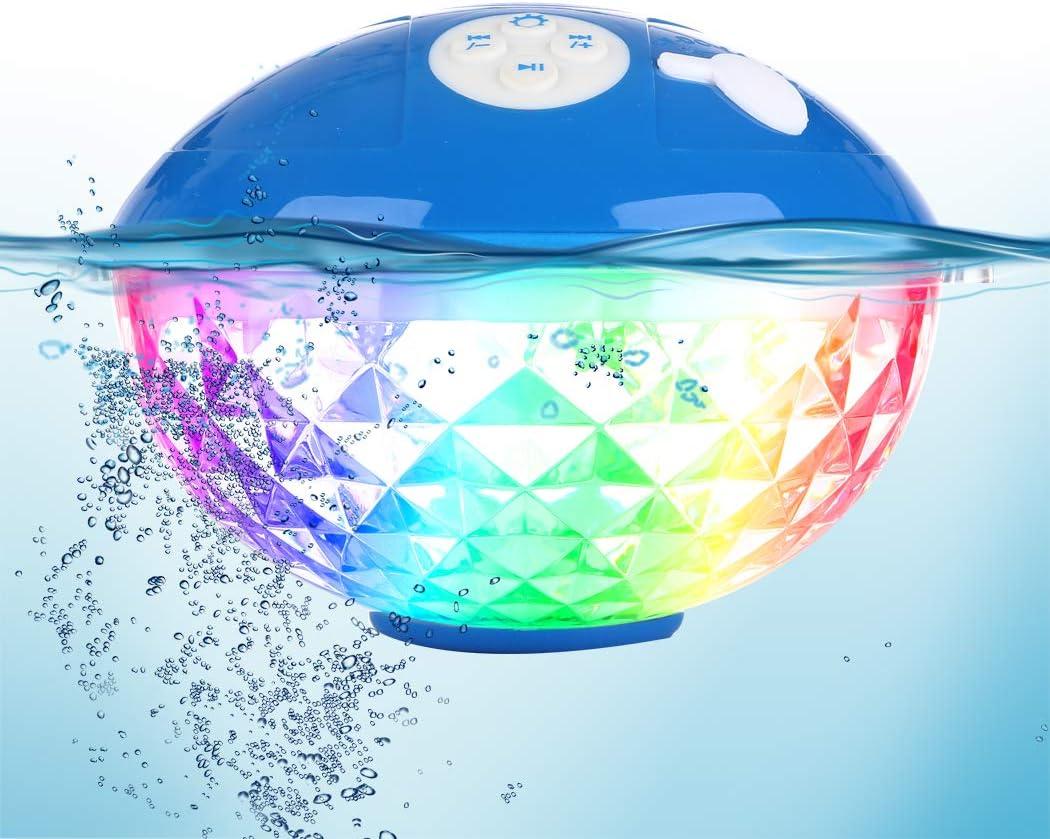 Blufree Bluetooth Pool Speaker with Colorful Light, Portable Floating Pool Speaker IP68 Waterproof, Built-in Mic, Floatable Crystal Clear Sound Wireless Bluetooth Hot Tub Speakers for Pools Spa Outdoor