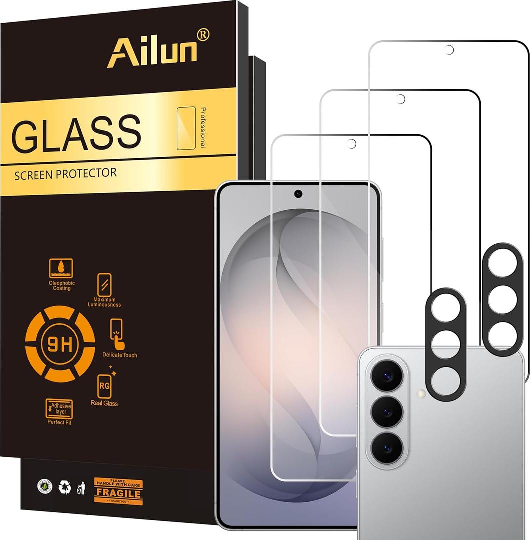 Ailun Glass Screen Protector for Galaxy S26+ / S26 Plus [6.7 Inch] 3Pack+2Pack Camera Lens Tempered Glass Fingerprint Unlock 0.25mm Anti-Scratch Case Friendly Clear-HD[Not for S26/S26 Ultra] (Transparent)