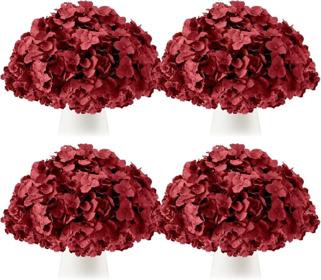 Tigeen 50 Pcs Hydrangea Artificial Flowers Bulk 7.48 Inch Artificial Hydrangeas with Removable Stems Faux Flowers Wedding Decor for Home Garden Party Decoration DIY Project (Burgundy)