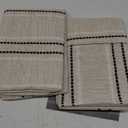 AELS 16x16 Decorative Farmhouse Linen Throw Pillow Covers, Boho Textured Pillow Case, Set of 2, Beige with White & Black Stripe Patchwork Cushion Cover for Sofa Couch Living Room (Cover ONLY)