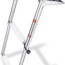 Young Marine 2 Steps Stainless Steel Drop Down Telescopic and Folding Boat Ladder with White Plastic Footboard,Over Platform Mounting
