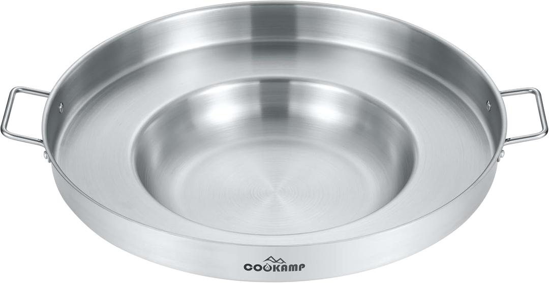 COOKAMP 23" Stainless Steel Comal Griddle, 5 Quarts Heavy-Duty Mexican Pan for Tacos, Carnitas | Deep Body Design, Outdoor Gas Stove Compatible, Low-Oil Cooking. SS800