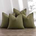 MIULEE Olive Green Linen Pillow Covers Pack of 4 Decorative Natural Solid Throw Pillow Covers Soft Accent Boho Farmhouse Couch Pillowcases Modern Home Decors for Living Room Bed Sofa 18x18 Inch