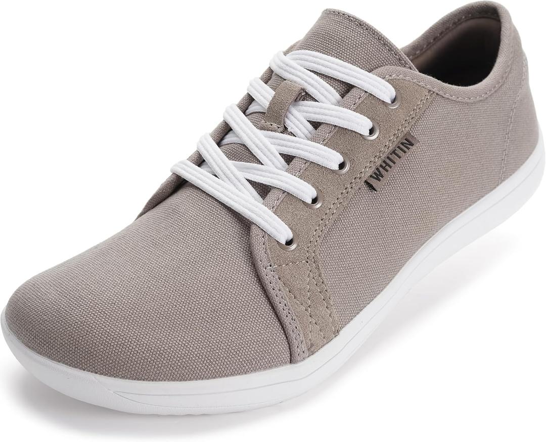 WHITIN Men's Fashion Canvas Barefoot Sneakers Zero Drop Sole Minimus Casual Size 8W Minimalist Tennis Shoes Outdoor Walking Lightweight Brown Grey 8