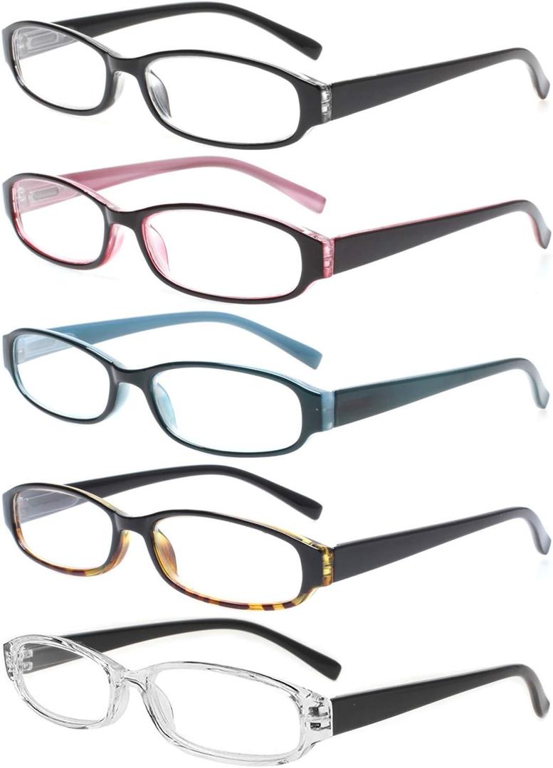 Reading Glasses 5 Pairs Spring Hinge Comfort Fashion Quality Readers for Men and Women (5 Pack Mix Color, 2.25)