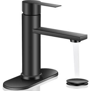 Bathroom Faucet Single Hole Single Handle Vanity Faucet Modern Sink RV Black Bathroom Faucet with Pop-up Drain for 1 - or 3 Hole Sink (Black)