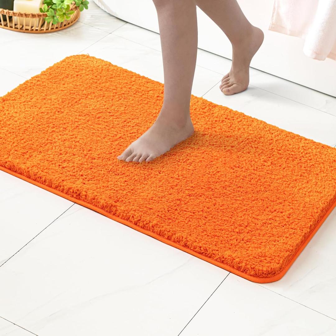 MIULEE Orange Bathroom Rug - Large Absorbent Bath Mat Made of Thick Fluffy Microsiber for Bathroom Floor, Tub, Kitchen and Hallway, Non Slip Rubber Backside, Machine Washable - 24x36 Inches