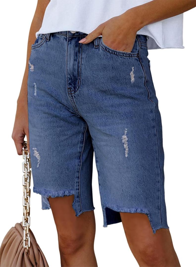 Dokotoo Women's Shorts Cotton Long Hiking Cargo Shorts for Women Bermuda 2024 Summer High Waisted Shorts Casual Golf Shorts (16)