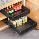 Kitstorack 2Pack Pull out Cabinet Organizer, 21" Deep, Heavy Duty Full-extension Slide out Drawers for Kitchen Cabinet, Roll out Shelf Storage with Nano Adhesive for Pots, Bathroom, Pantry,Home,Black