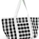 Beach Tote Bag for Women, Lightweight Foldable Waterproof Mesh Pool Bag (Black and White Plaid)