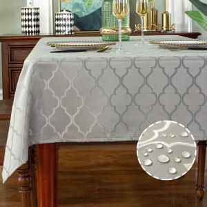 SASTYBALE Christmas Jacquard Tablecloth Square Damask Fabric Table Cloth, Water Resistant & Wrinkle Free Polyester Table Cover for Kitchen Dining Tabletop Use (Square, 52" x 52" (2-4 Seats), Gray)